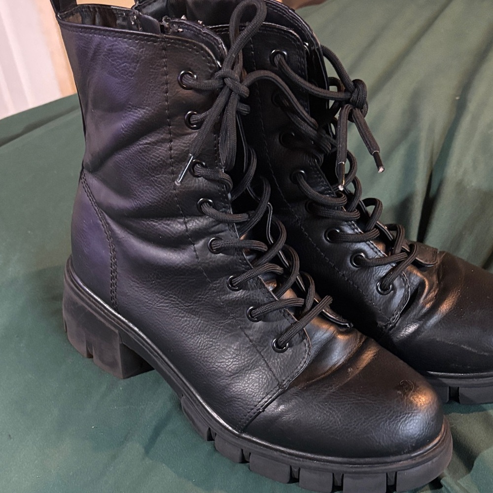 MIA Black Leather Combat Boots